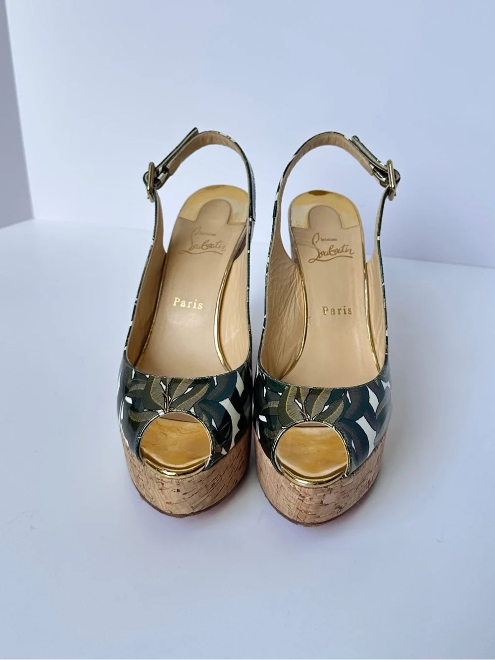 Christian Louboutin Donna Anna 120mm Palm Leaf  printed platform slingbacks